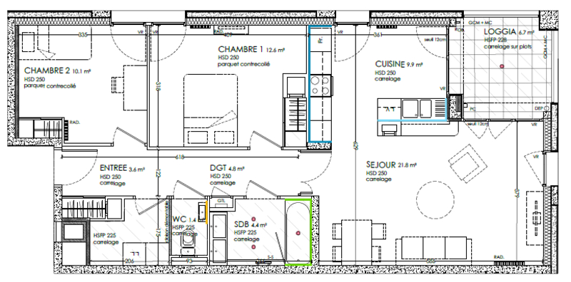 Appartement 3 pièces 72 m² · à Villeurbanne · 71,7 m² · 1 214 €/mois